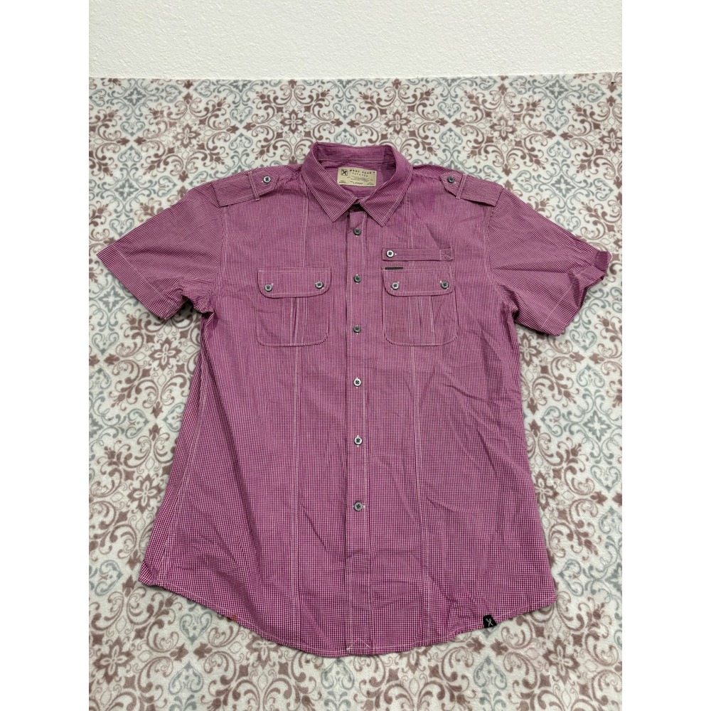 Marc Ecko Cut & Sew Mens Large Purple Gingham Short Sleeve Button Down Shirt